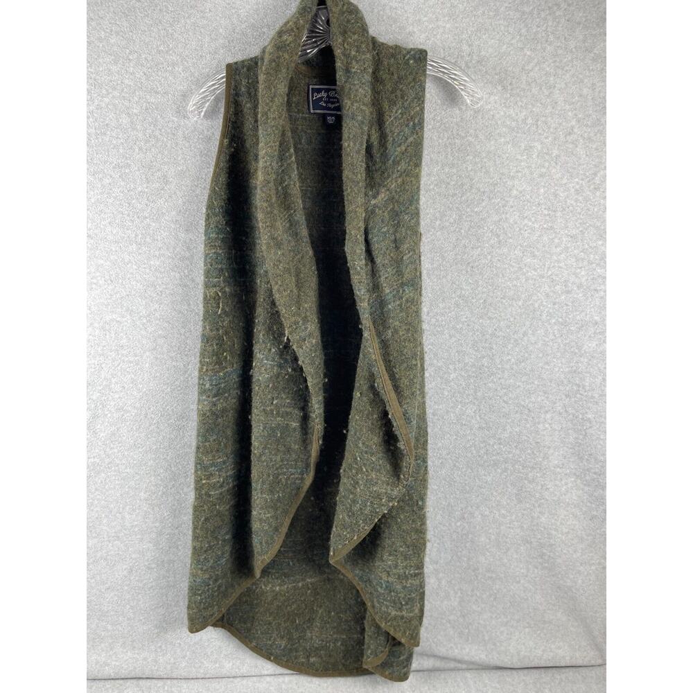 LUCKY BRAND Green Sleeveless Wool Open Sweater Shawl Vest Cardigan SIZE XS/S